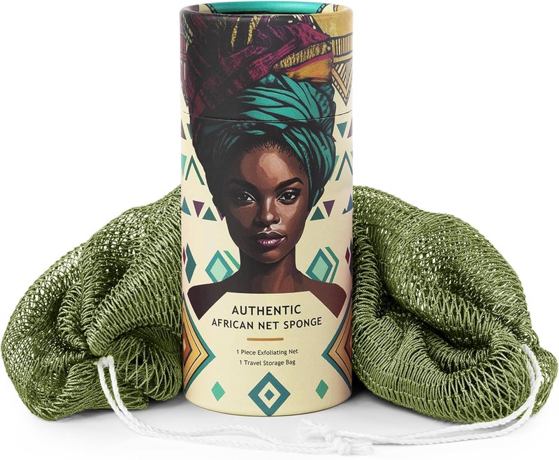MINISENTIALS African Net Sponge Authentic - Afro Scrub Exfoliating Net Sponge with Knots - African Bath Sponges for Body Scrubber Exfoliator - Back Scrubber for Shower Bathing Accessories - Image 1